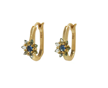 Load image into Gallery viewer, POLLY WALES Blue and Green Sapphire Oval Daisy Earrings SPECIAL ORDER FOR SUE
