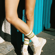 Load image into Gallery viewer, GROWN IN CALIFORNIA SOCKS KIDS AND ADULTS GREEN AND CREAM
