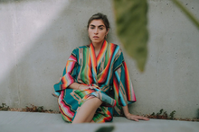 Load image into Gallery viewer, FAR WEST BAJA ROBE BRIGHT TEAL AND RAINBOW COLORS

