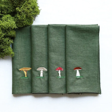 Load image into Gallery viewer, Hand Embroidered Mushrooms Pure Linen Napkin Set of 4

