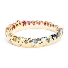Load image into Gallery viewer, POLLY WALES Rainbow Gradient Constellation Ring with Diamonds SIZE 6  18k yellow Gold Rainbow Sapphires and Diamond
