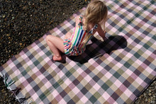 Load image into Gallery viewer, Triple Color Soft GREEN, PINK, TAN 100% COTTON CHECKER TOWEL, BLANKET, THROW, WRAP
