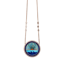 Load image into Gallery viewer, PAVE SUNSHINE DIAMOND OPAL TURQUOISE LAPIS  INLAY NECKLACE
