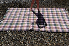 Load image into Gallery viewer, Triple Color Soft GREEN, PINK, TAN 100% COTTON CHECKER TOWEL, BLANKET, THROW, WRAP
