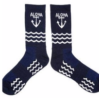 Load image into Gallery viewer, AMPAL CREATIVE ALOHA SOCKS IN NAVY  NAVY/ WHITE ANCHOR
