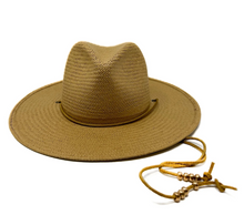 Load image into Gallery viewer, LOVELY BIRD SEDONA STRAW FEDORA NATURAL BRONZE PACKABLE TIE WITH BRASS BEADS
