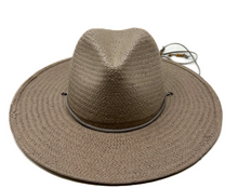 Load image into Gallery viewer, LOVELY BIRD SEDONA PACKABLE STRAW FEDORA WITH NECK TIE LIMESTONE GREY
