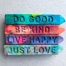 Load image into Gallery viewer, ART 2 THE Kindness Collection Original Rainbow Crayon® Mini Stix™ 4 pk DO GOOD, BE KIND, LIVE HAPPY,  JUST LOVE
