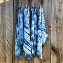 Load image into Gallery viewer, FIBER + MUD  Indigo Dyed Shibori Tea Towel DARK STARS
