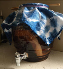 Load image into Gallery viewer, FIBER + MUD  Indigo Dyed Shibori Tea Towel DARK STARS
