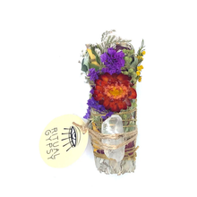 Load image into Gallery viewer, Ritual Gypsy Small Sage Wand with Clear Quartz 4"
