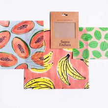 Load image into Gallery viewer, SUPRA ENDURA Fruit print beeswax wrap set 3 pack
