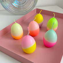Load image into Gallery viewer, PINK STORIES YELLOW EGG CARTON  6 PACK CANDLES DIP DYE EGGS
