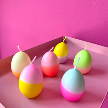 Load image into Gallery viewer, PINK STORIES YELLOW EGG CARTON  6 PACK CANDLES DIP DYE EGGS
