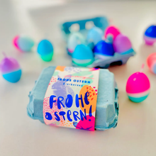Load image into Gallery viewer, PINK STORIES BLUE EGG CARTON  6 PACK CANDLES DIP DYE EGGS
