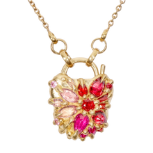 Load image into Gallery viewer, POLLY WALES Plum Blossom Petite Coeur de Fantaisie Padlock Necklace Red/Pinks
