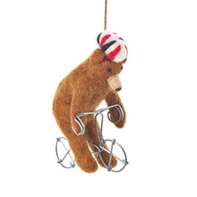 Load image into Gallery viewer, FELT SO GOOD Handmade Felt Cycling Bear Hanging Biodergadable Decoration
